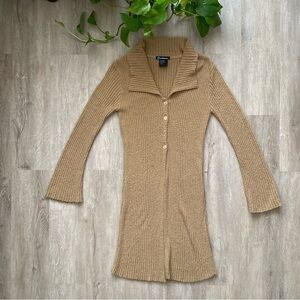 Vintage y2k  Tan Open Front 3 Button Collard Cardigan Duster Bell Sleeves boho